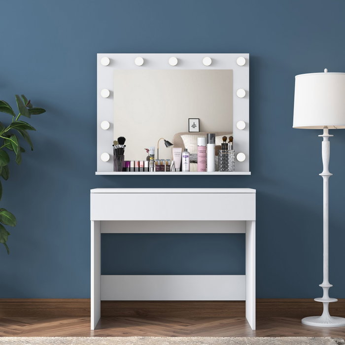 Hanah Home BJ120 - 2916 Mesa de Maquillaje Blanca con Espejo e Iluminación Hanah Home BJ120 - 2916 Mesa de Maquillaje Blanca con Espejo e Iluminación
